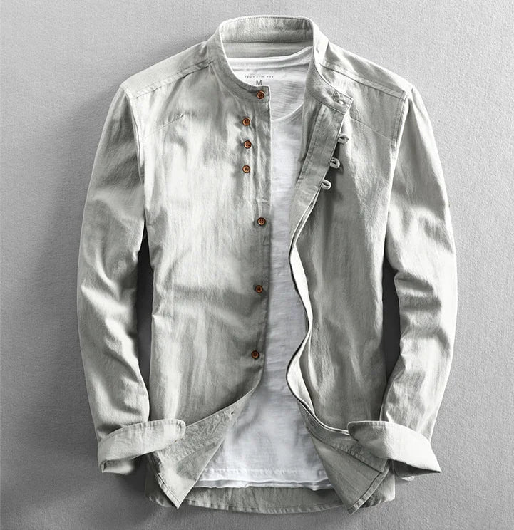 Camisa Japonesa De Lino Con Cuello Alto