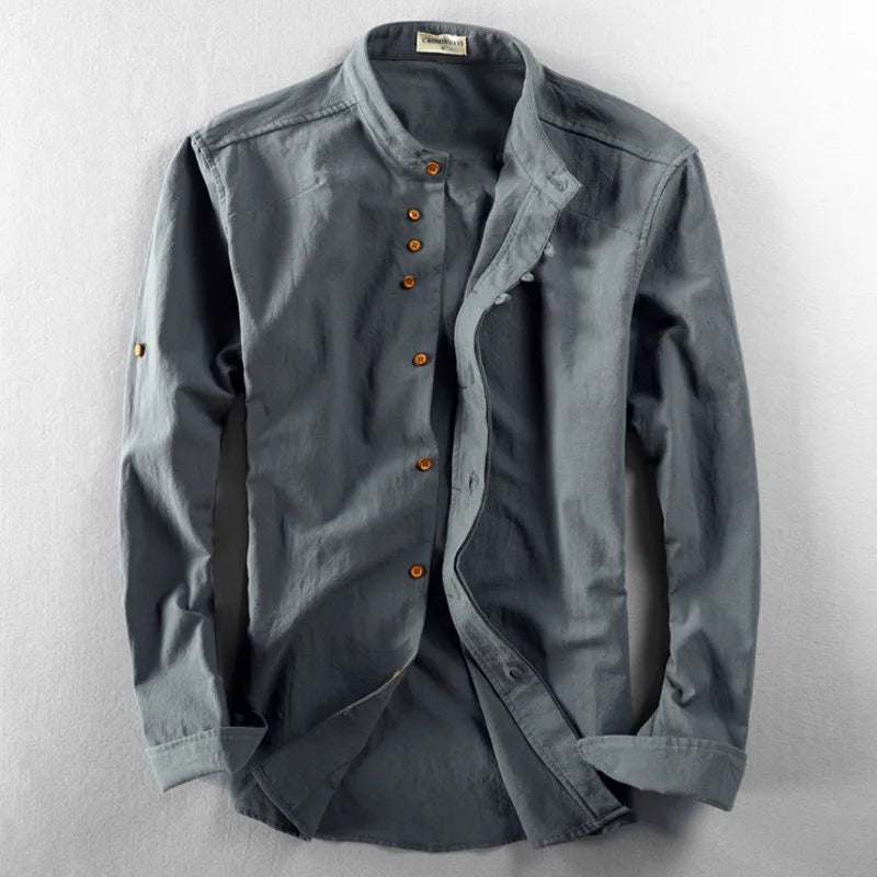 Camisa Japonesa De Lino Con Cuello Alto