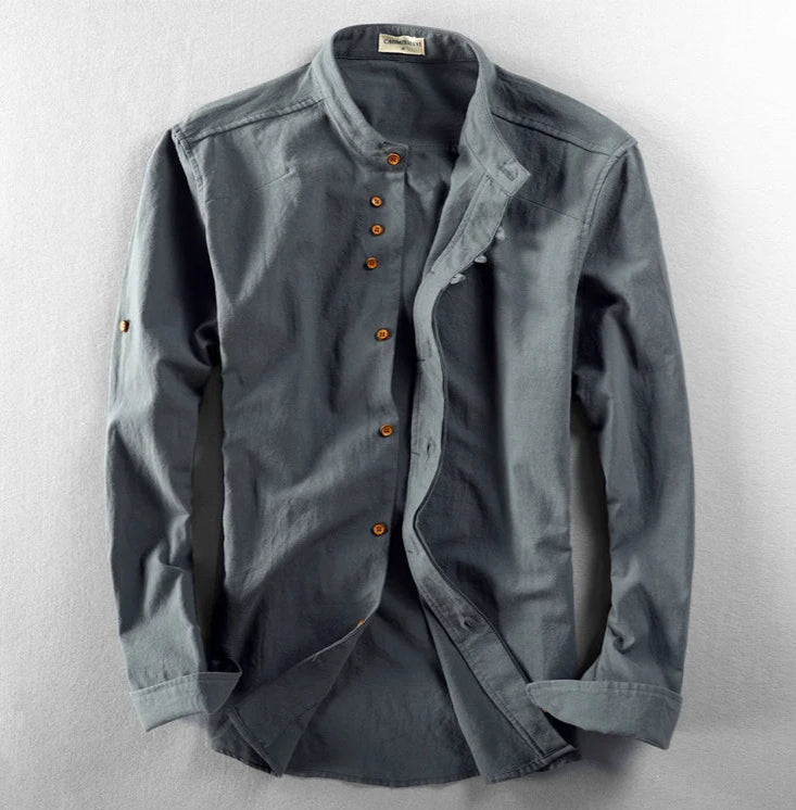 Camisa Japonesa De Lino Con Cuello Alto