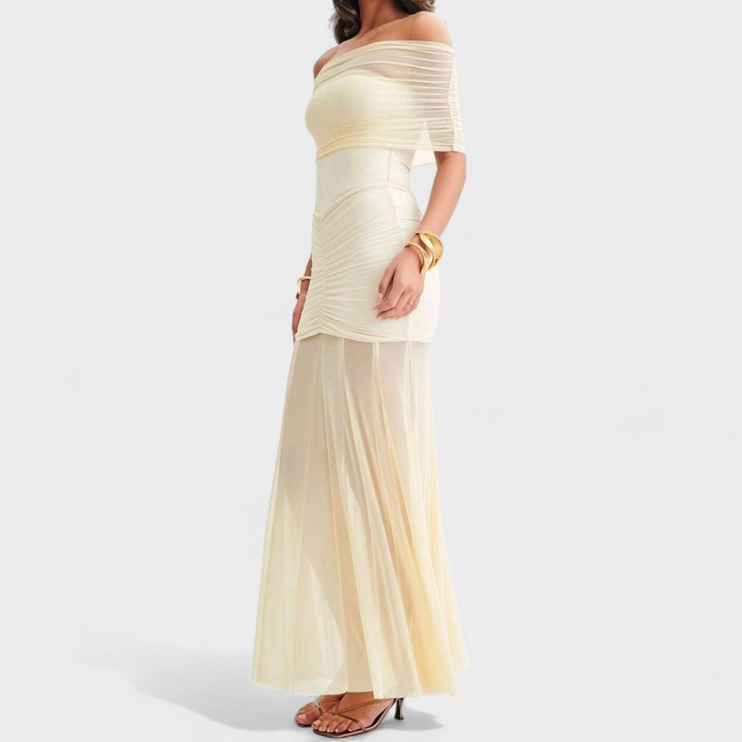 Vittoria | Vestido largo de punto con hombros descubiertos