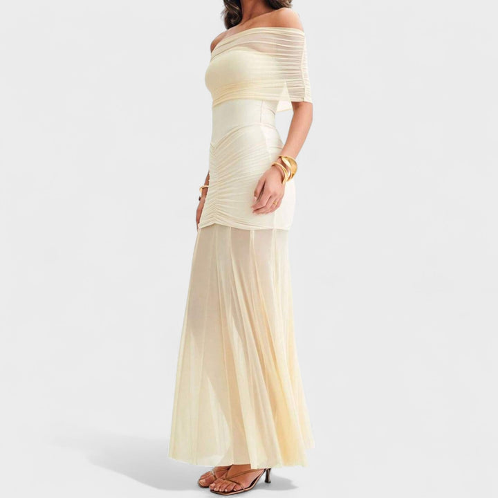 Vittoria | Vestido largo de punto con hombros descubiertos