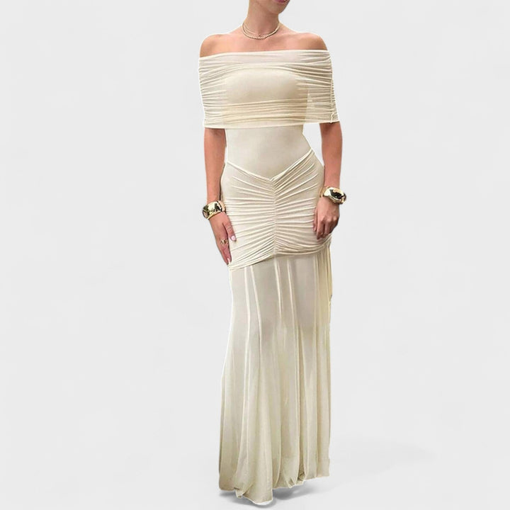 Vittoria | Vestido largo de punto con hombros descubiertos