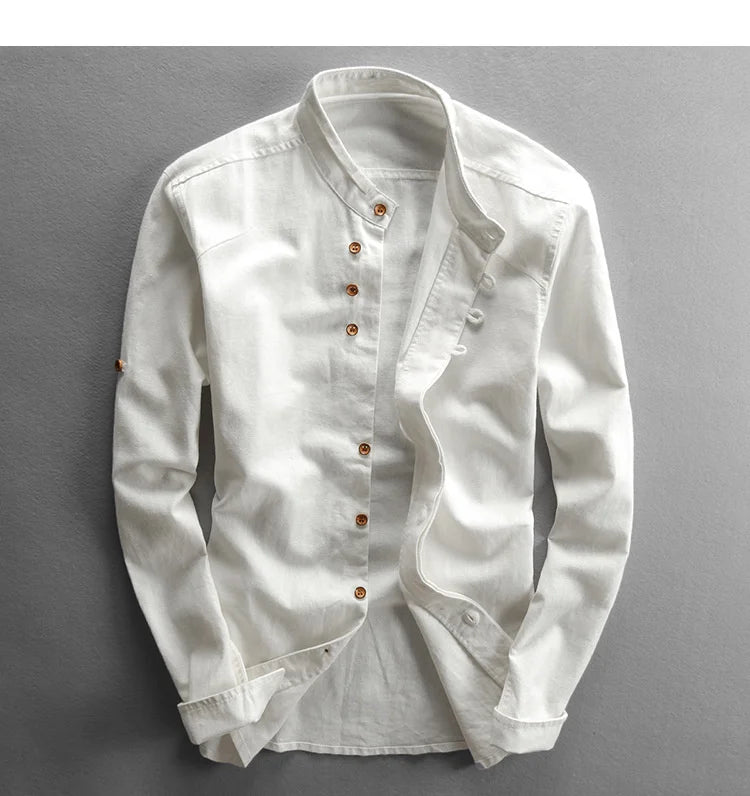 Camisa Japonesa De Lino Con Cuello Alto