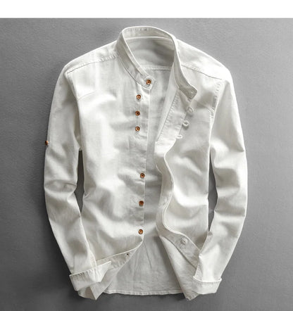 Camisa Japonesa De Lino Con Cuello Alto