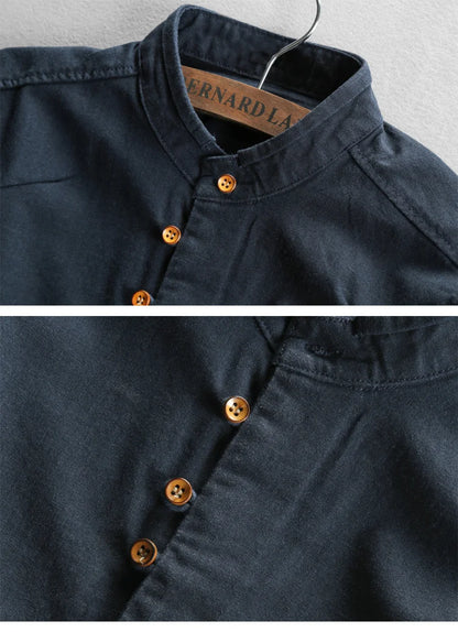 Camisa Japonesa De Lino Con Cuello Alto