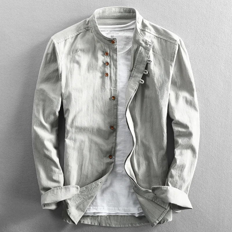 Camisa Japonesa De Lino Con Cuello Alto