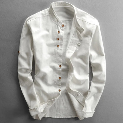 Camisa Japonesa De Lino Con Cuello Alto