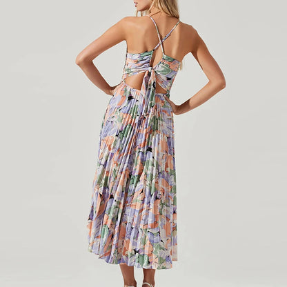 Vestido midi elegante con pliegues y estampado floral