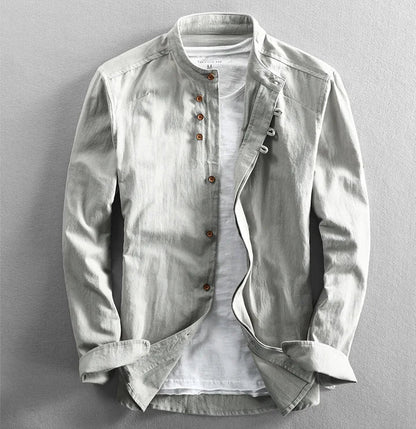 Camisa Japonesa De Lino Con Cuello Alto