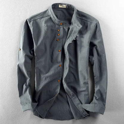 Camisa Japonesa De Lino Con Cuello Alto