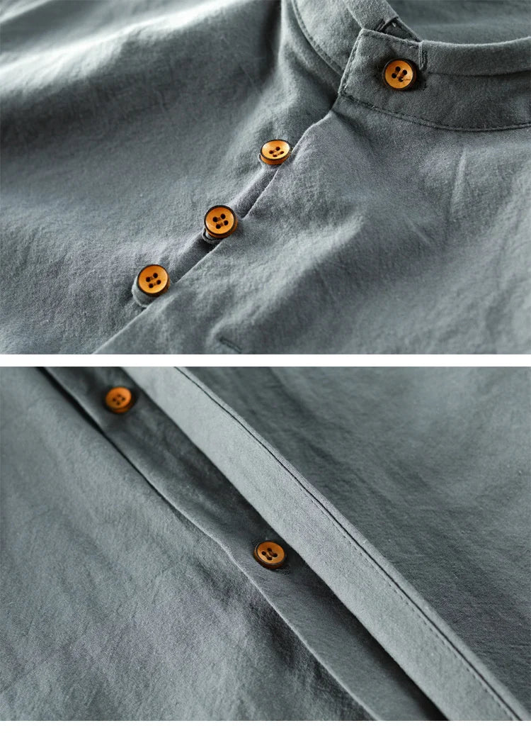 Camisa Japonesa De Lino Con Cuello Alto