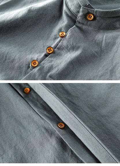 Camisa Japonesa De Lino Con Cuello Alto