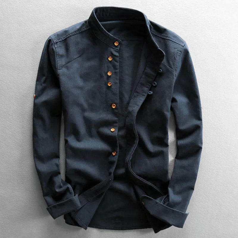 Camisa Japonesa De Lino Con Cuello Alto