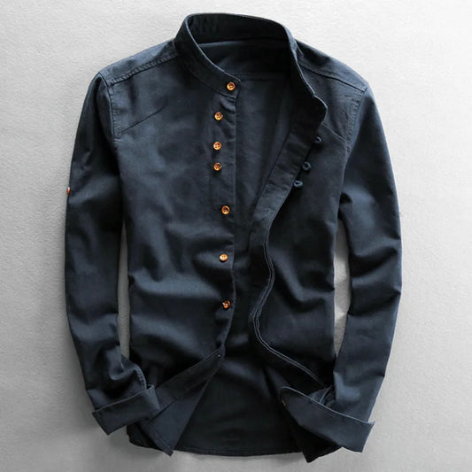 Camisa Japonesa De Lino Con Cuello Alto