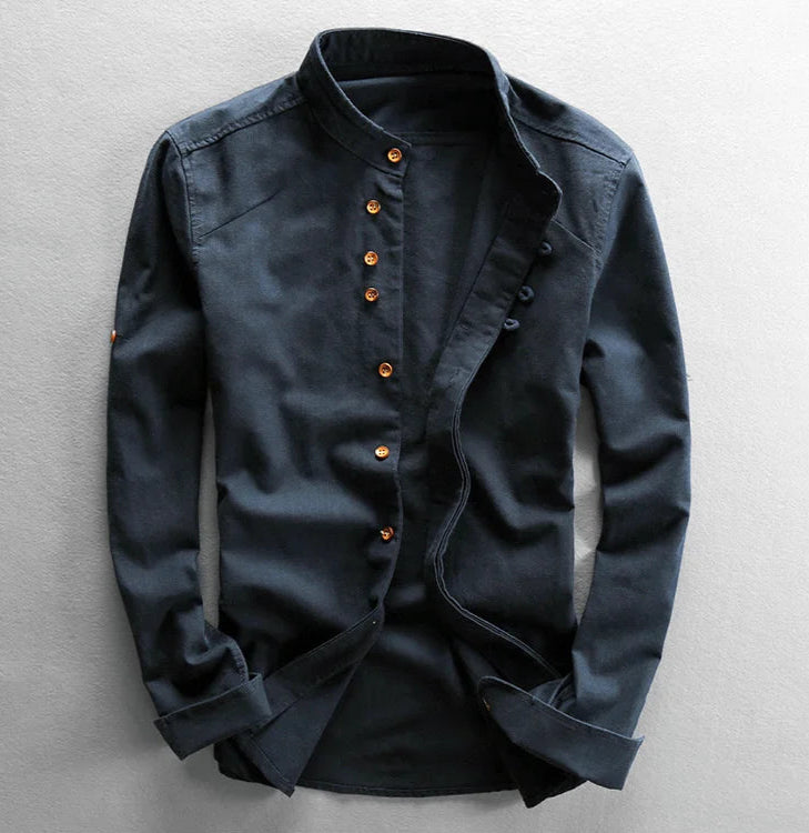 Camisa Japonesa De Lino Con Cuello Alto
